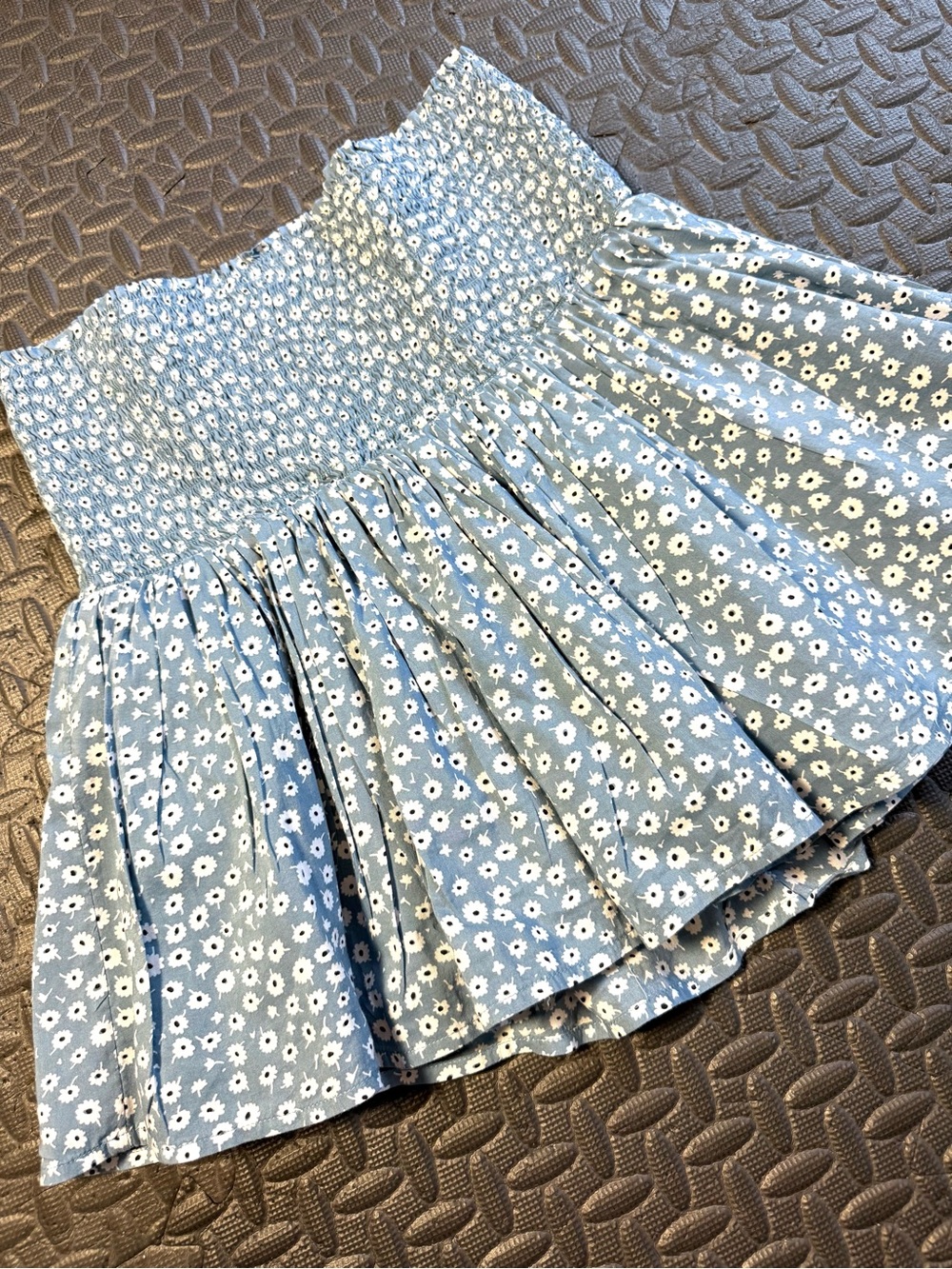 BP Nordstrom Light Blue Daisy Floral Smocked Tiered Ruffle Mini Skirt Size M